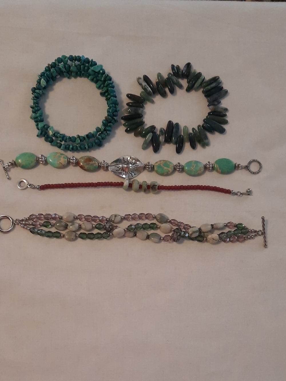 Green Bead Stretch Bracelet Stack - Women Jewelry